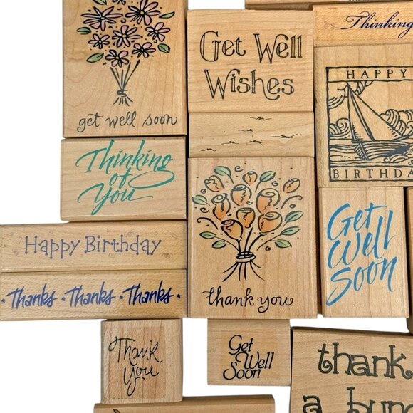 Lot of 19 Assorted Rubber Stamps Mixed Themes Wood Mounted Crafting Art Projects - Picture 4 of 8